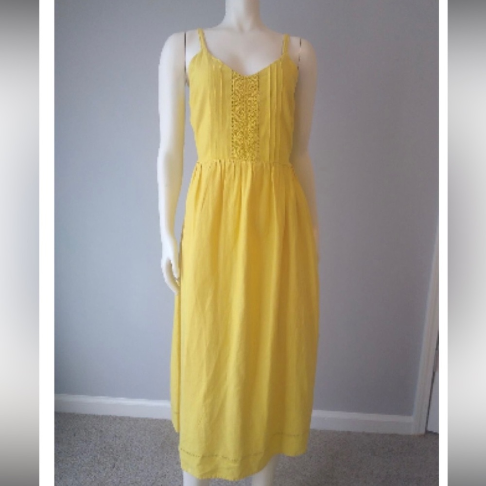 Old Navy Fit & Flare Yellow Linen-Blend Lace-Trim Cami Dress for Women